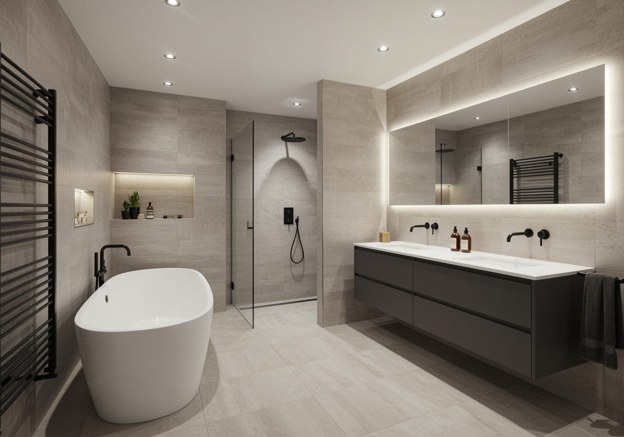 Modern bathroom with freestanding tub